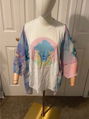 Paramore Upcycled Graphic T-Shirt With Flowy Pastel Marbled Printed Sleeves OSFM